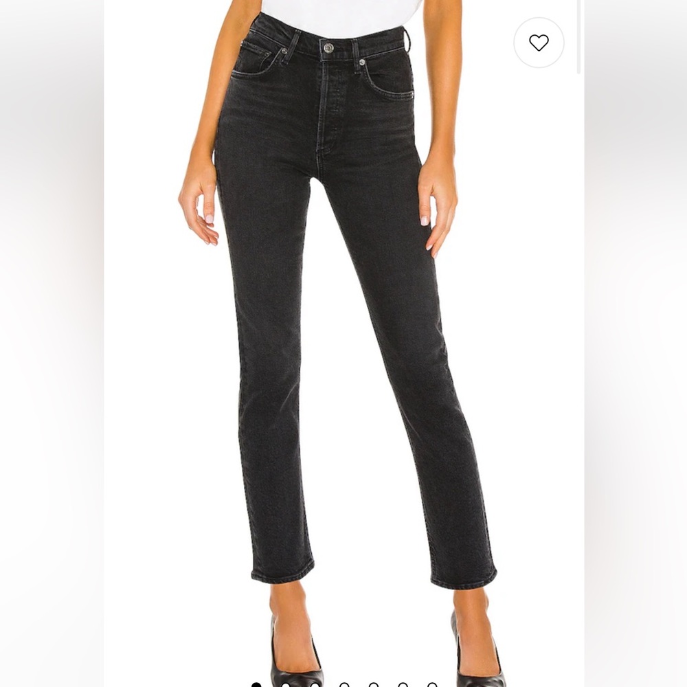 Agolde Black Riley High Rise Straight Crop Jeans